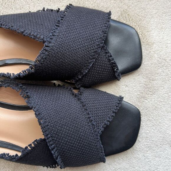 Halston Heritage Estella Black Canvas Sandal Women’s US 6 M Frayed Edge Low Heel - Picture 9 of 16